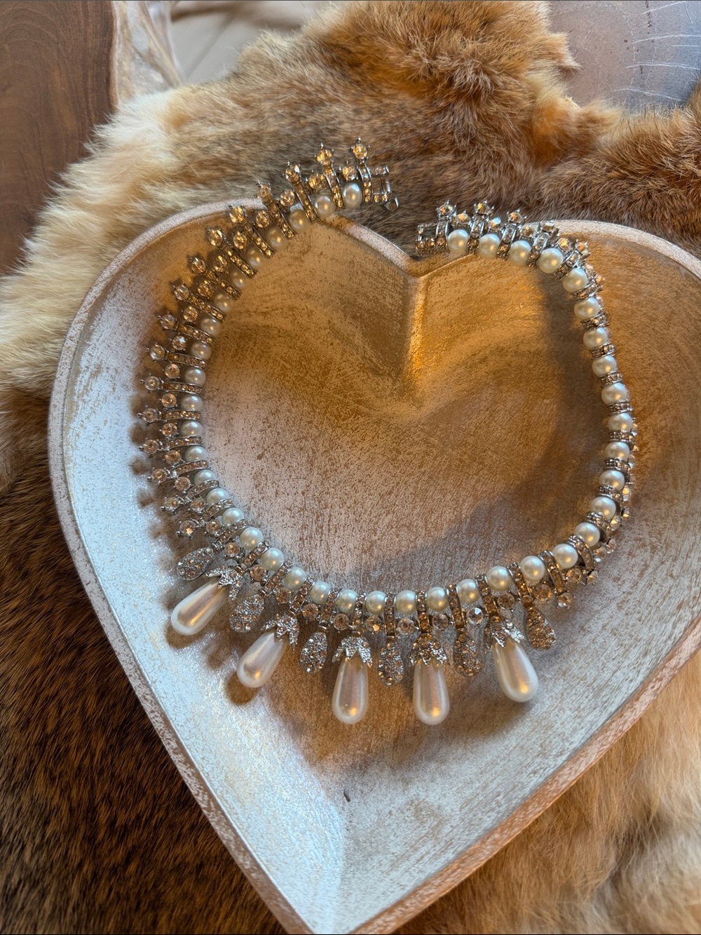 Pearl and Crystal Statement Necklace - Ivory Pear Drops